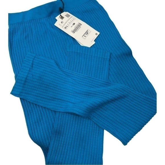 Zara Womens Green Blue Teal Pull On Stretch Capri Leggings Size M / L NWT - Picture 3 of 3